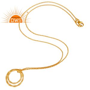 Collar con Colgante Redondo Hueco de Plata de Ley 925 Chapado en Oro de 18k, Proveedores de Joyería, Colección Clásica - Product Image 3