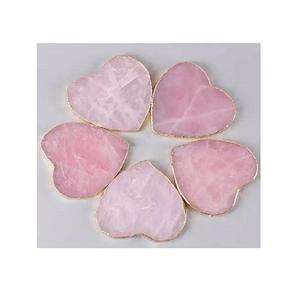 natural crystal healing stone agate gemstone pink <b>rose</b> quartz healing heart shape gemstone natural coaster with <b>gold</b> trim - Product Image 1