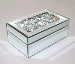 BLING Silver Crushed Diamond Glass <b>Mirrored</b> Jewelry <b>Box</b>/Organizer Storage Jewelry <b>Box</b> - Product Image 1