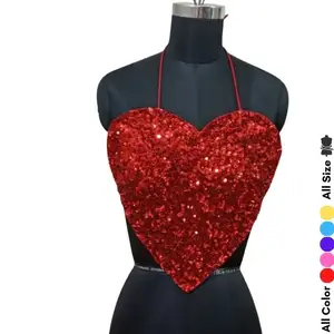 Soutien-gorge de danse Offre Spéciale en forme de coeur rouge pour discothèque fête soutien-gorge perlé haut Sexy dames habiller perles