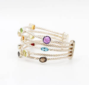 Pulseras hechas a mano de plata esterlina sólida 925 de cuarzo ahumado natural y piedras preciosas múltiples por el fabricante de joyas de memoria - Product Image 4