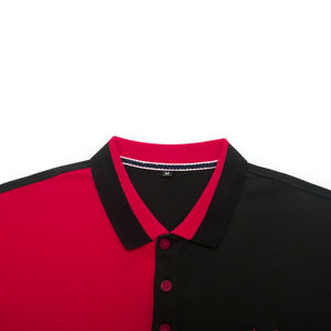 Polo de manga corta para hombre, Camisa de algodón de retales con logotipo personalizado bordado, color bloque - Product Image 4