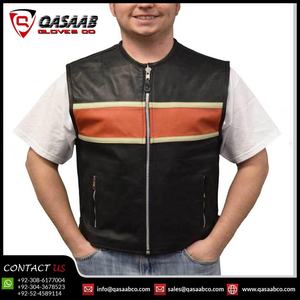 Marron en détresse mode respirant moto équitation hiver gilet en cuir de vachette gilets avec poches zippées - Product Image 4