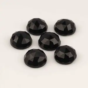 Top Quality High Polished Black Onyx 12mm Faceted Checker Rose Cut Flatback Wholesale Cabochon Loose Gemstone For Making Jewelry