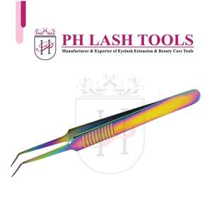 Extensión de pestañas de acero inoxidable, punta de aguja, 10mm, 45deg, pinzas de volumen en Color arcoíris con agarre para dedo, diseño de etiqueta privada - Product Image 5