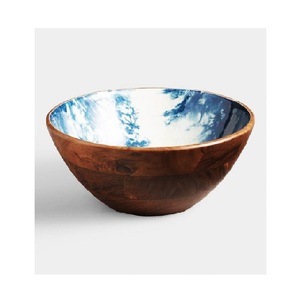 New Design Restaurant Soup <b>Serving</b> <b>Bowl</b> Latest Arrival Decorative Enamel Printed Wooden <b>Bowl</b> Blue and <b>White</b> Color Customized - Product Image 5