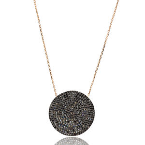 Collar de forma redonda de piedra de circón negro, venta al por mayor, joyería de moda de Plata de Ley 925 - Product Image 1