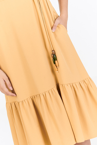 Robe longue sans manches en lin 100% couleur ambre, col en V, respirante et brodée, pour femme – Tendance et élégante - Product Image 5