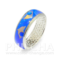 Bague unisexe Philcha MB593 en alliage de zinc, motif dauphin, à changement de couleur thermosensible, sertie d'une lunette, idéale pour cadeau/fête