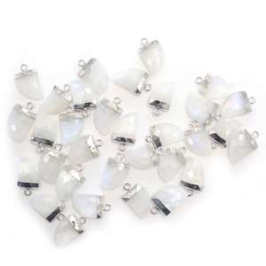 Piedra Lunar Arcoíris de 13 a 15 mm con Argolla en Forma de Cuerno, Colgante Plateado para la Creación de Joyas - Product Image 2