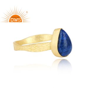 Designer Shank 18k Yellow Gold Plated Silver 925 Pear Cut High Quality <b>Lapis</b> <b>Lazuli</b> Gemstone Handmade <b>Ring</b> Jewelry Manufacturer - Product Image 3