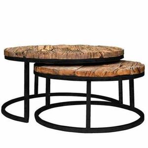 Juego de mesa de centro redonda de madera Vintage Reclaimed Indian Sleeper, juego de mesa central de 2 - Product Image 2