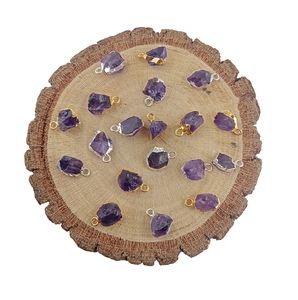 Gold-Plated Raw <b>Amethyst</b> Birthstone <b>Pendant</b> with Bezel Setting Edged Electroplated <b>Necklace</b> - Product Image 4