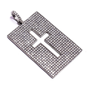 S K Jewels 2017 Unisex Vintage moda 925 plata esterlina Chapado en negro minimalista religioso Santa Cruz colgante circón blanco - Product Image 2