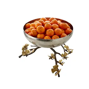 Designer brass bowl with gold color leaf stand round shape customized size bowl for wholesale supplier