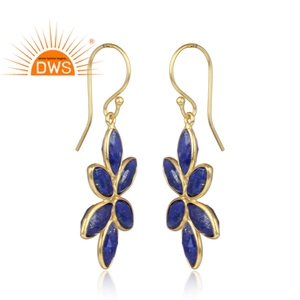 Pendiente de lapislázuli azul Natural, pendientes de gota chapados en oro de Plata de Ley 925, joyería hecha a mano - Product Image 2