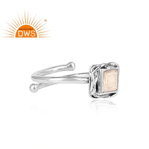 Bague ajustable carrée en argent sterling 925 avec pierre précieuse howlite taillée en carré, fabricant de bijoux sur mesure - Product Image 3
