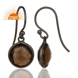 โรเดียมสีดำ925ต่างหูเงินผู้ผลิตเครื่องประดับรอบ Smoky ควอตซ์ชุด Bezel หยดต่างหูเครื่องประดับผู้ผลิต - Product Image 2