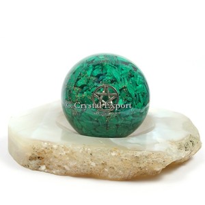 Malaquita con pentagrama Orgone Esfera Piedra curativa Suministros artesanales - Product Image 1