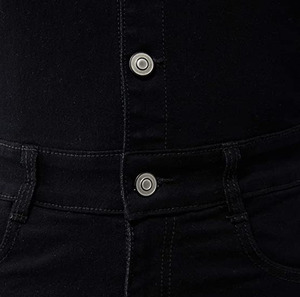 Overoles de Mezclilla Negros Personalizados para Mujer, Cintura Alta, Corte Ajustado, Largos, Color Sólido, Cierre de Botones, Estilo Casual, Ropa de Primavera - Product Image 6