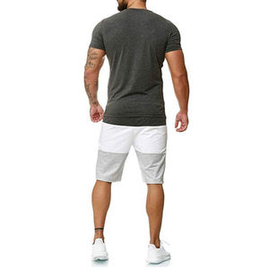 Conjunto de verano de camisetas y pantalones cortos de algodón orgánico, ropa para correr con logotipo personalizado, varios colores, estilo de bloque - Product Image 2