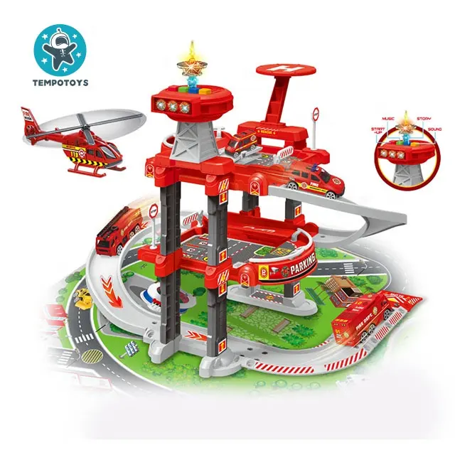 Tempo Toys Juguetes Para Los Ninos Light Music City Parking Lot Slot Car Slide Construction Diecast Toy Vehicles Kids Slot Toy