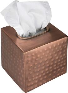 Boîte à mouchoirs en métal bronze martelé avec matériau en bois - Product Image 6