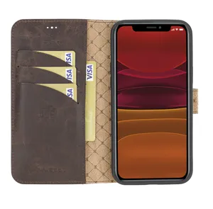 Genuine Leather Handmade Magnetic Wallet Phone Case for iPhone 12/Pro 6.1" with Rfid Protection