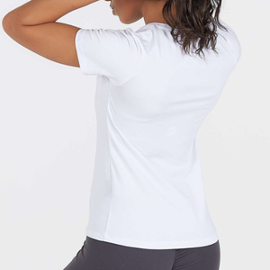 เสื้อยืดโยคะพิมพ์ลายอีลาสตินผ้าฝ้ายสีขาว,แบบเรียบง่ายคุณภาพสูง - Product Image 3