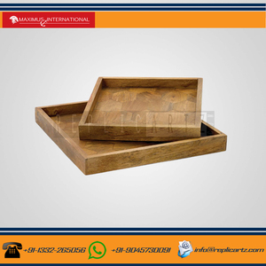 Bandejas de Servir Desayuno de Madera Decorativas al por Mayor con Asa - Diseño Art Déco Multifuncional Ligero con Patrón Geométrico - Product Image 2