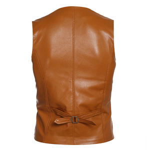 High Quality Men Biker Waistcoat Male V-Neck Sleeveless Motorcycle Vest Genuine Leather Vest For Men's - Product Image 2