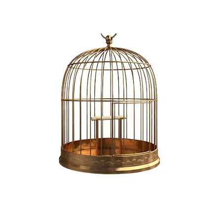 Antik tasarım demir tel altın renk kuş kafesi özel kalite yuvarlak şekil katı demir kuş kafesi