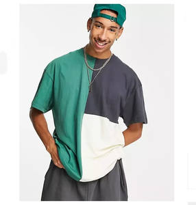 Patchwork trois tons T-shirt pour hommes Fitness T-shirt qualité supérieure Streetwear 100% coton hommes coupe ample T-shirt pour garçons - Product Image 1