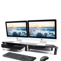 Supports de moniteur doubles réglables en bois avec 2 tiroirs, noirs, hauteur réglable de 3,25 à 6,5 pouces, style bureau pour ordinateur portable, usage commercial de luxe