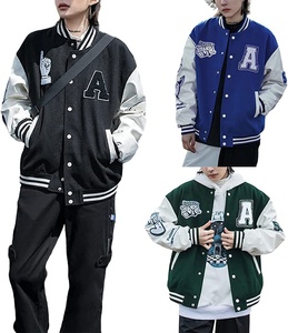 Chaqueta Letterman bordada personalizada al por mayor | Chaqueta universitaria con mangas de cuero PU de cuerpo de lana para hombres y mujeres OEM - Product Image 5