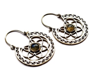 Life of Flower-pendientes de aro para mujer, de piedra natural de latón - Product Image 3