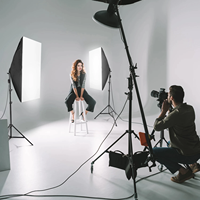 Accessoires de studio photo E-reise Ensemble de studio photo Kit d'éclairage parapluie boîte à lumière LED Support de fond Support de fond Toile de fond 4 couleurs