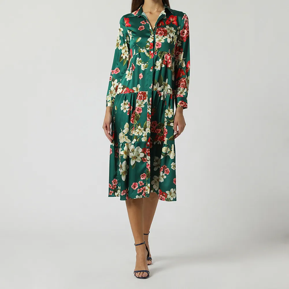 Made in Italy Top fashionable chemisiere dress with button fastening flower print half long dress with long sleeves