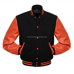 Chaqueta de Béisbol Varsity de Lana Naranja para Hombre MSWVJ043, con Bordado, Grosor Estándar, Cierre de Botones - Product Image 1