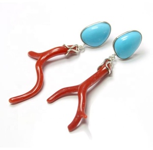 925 plata esterlina Natural dormir belleza Arizona turquesa Coral italiano palo pendientes de piedras preciosas mayorista precios - Product Image 2