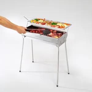 Charcoal Portable BBQ Grill Easy Assembled Easy To Clean Folding Design Adjustable Height 71.5cm Height and 35.5cm Height