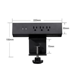 Protector Suger de aleación de aluminio negro, abrazadera de borde de escritorio empotrada, toma de corriente montada con toma de corriente 3AC US, 2 puertos de carga Usb - Product Image 1