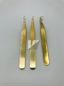 Pinzas japonesas de acero inoxidable sostenible para pestañas y cejas, empuñadura de diamante chapada en oro, logotipo personalizado, punta de volumen profesional - Product Image 3