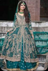 Indian Designer 2022 <b>Wedding</b> Wear Embroidered Resham and Zari Work <b>Jacket</b> with Lehngha Silk and Cotton Material - Product Image 2