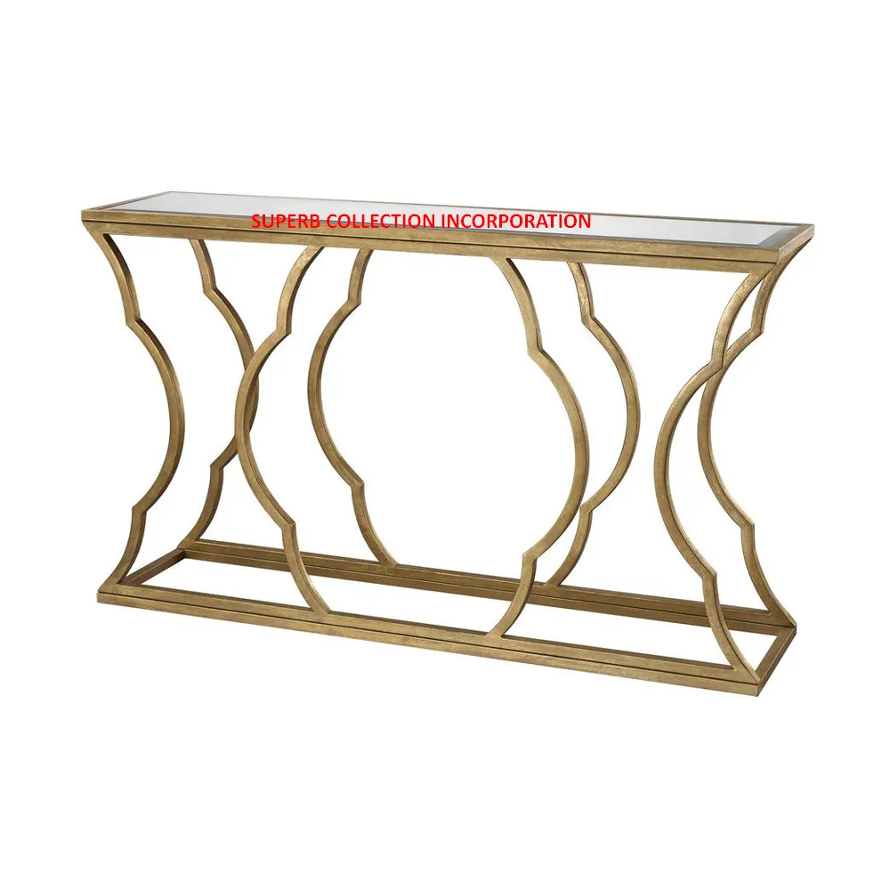 Luxury Gold Mirrors Top Metal Frame Corner Side Wall Console Table Gold