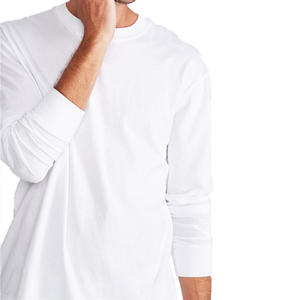 เสื้อยืดคอกลมผู้ชายแบบ OEM สั่งทำพิเศษ ผ้าฝ้าย 100% เสื้อยืดแฟชั่นผู้ชาย เสื้อยืดฟิตเนสผู้ชาย แขนยาว สีขาว - Product Image 5