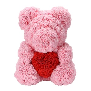 BLH Accept Logo Customize 25cm Rose Bear Mother Day Birthday High Quality Flower Bear Gift Box Foam Teddy Rose Bear with Heart Best gift for valentine's day Best gift for Valentine's day