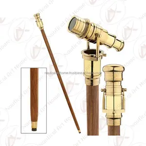 望远镜手杖-黄铜望远镜手柄木制手杖-航海主题手杖