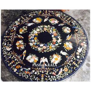 หินอ่อนสีดำรอบ Inlay ทำงานโต๊ะรับประทานอาหารด้านบน - Product Image 1