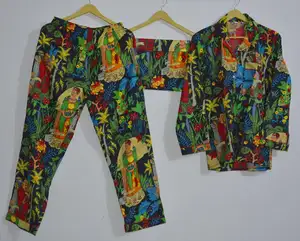 Frida Kahlo Print Soft Cotton Printed Women pigiama Set etnico indiano fatto a mano manica lunga Night Suit